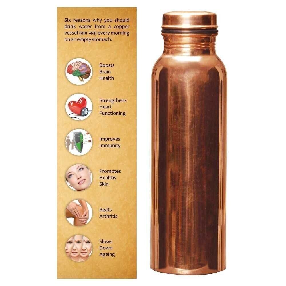 100% Pure Copper Water Bottle For Ayurveda Health Benefits 1000ML