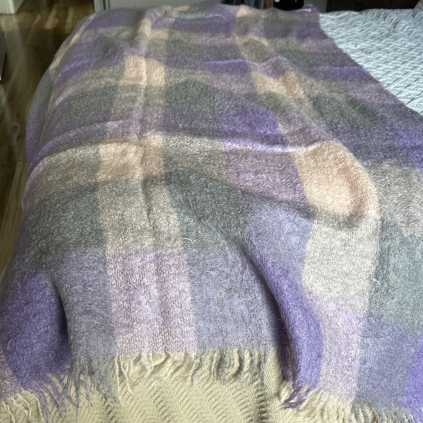 Glen Cree Mohair Throw Blanket Galloway Peach Purple Vintage Excellent