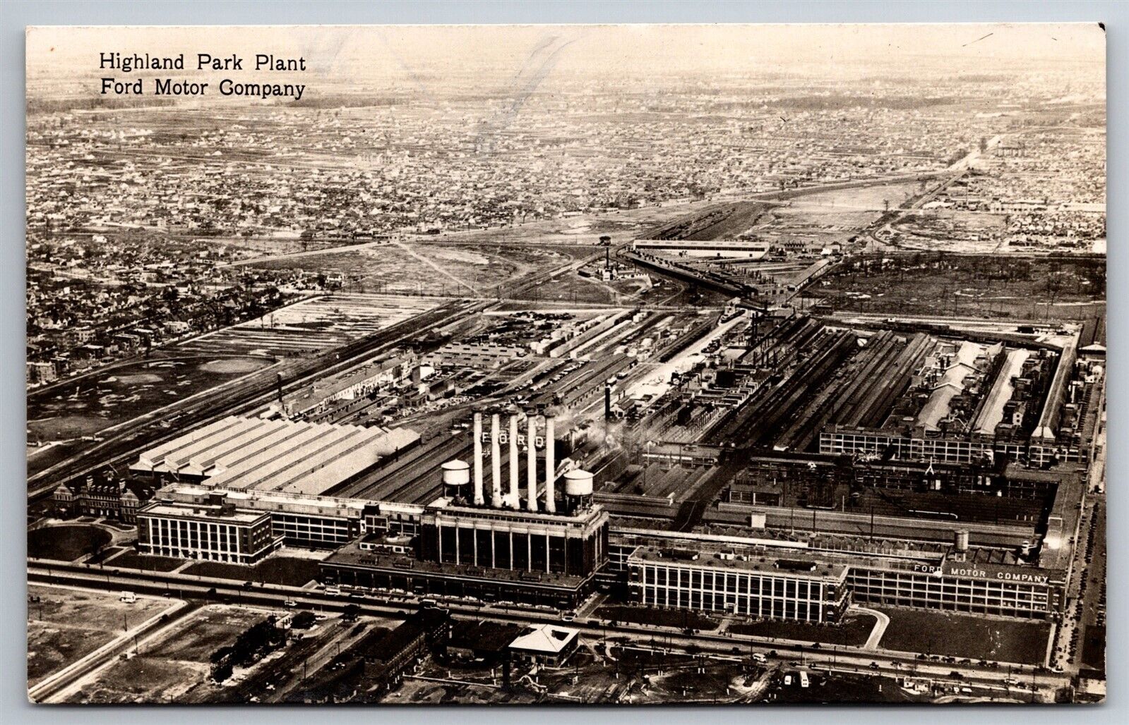 Highland Park Plant Ford Motor Company Aerial View Postcard R4