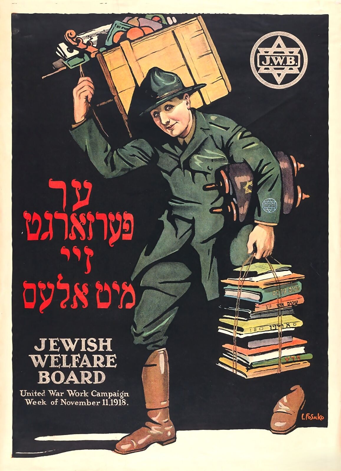 Vintage Jewish Welfare Poster on 2.5 x 3.5