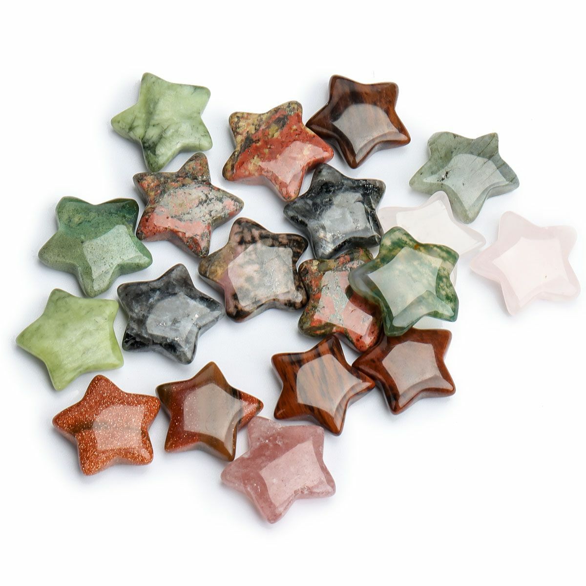 10/20pcs Natural Stone Quartz Healing Reiki Crystal Star Heart Gemstone 0.8in