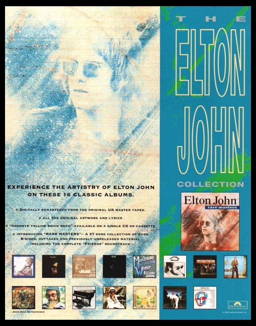 1992 Elton John- Rare Masters print ad /mini poster/photo-Original Vintage 1990s