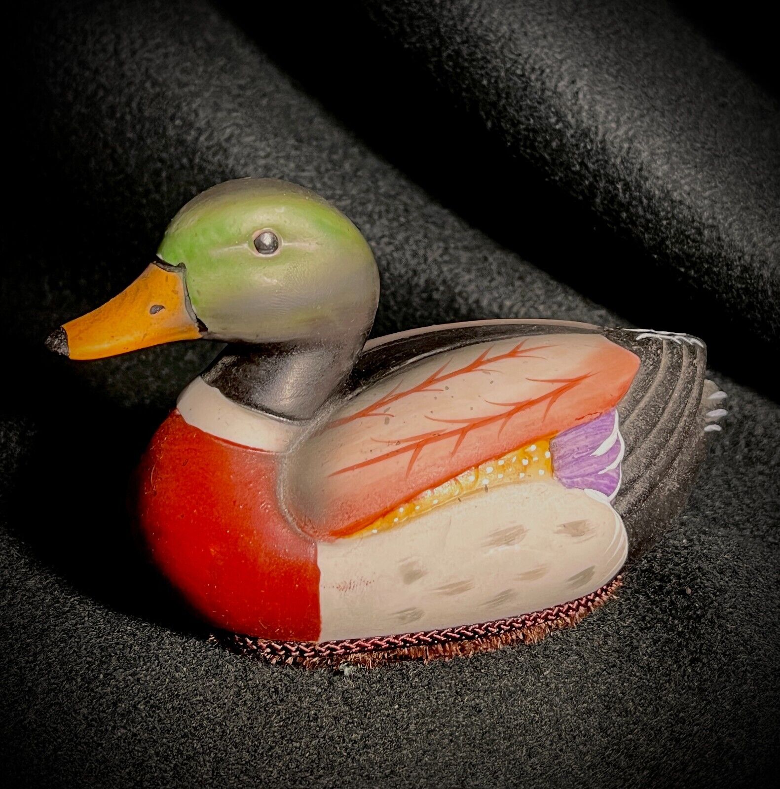 Vintage Ceramic Mallard Drake Duck Lint Brush Desk Decor - Hunting Cabin