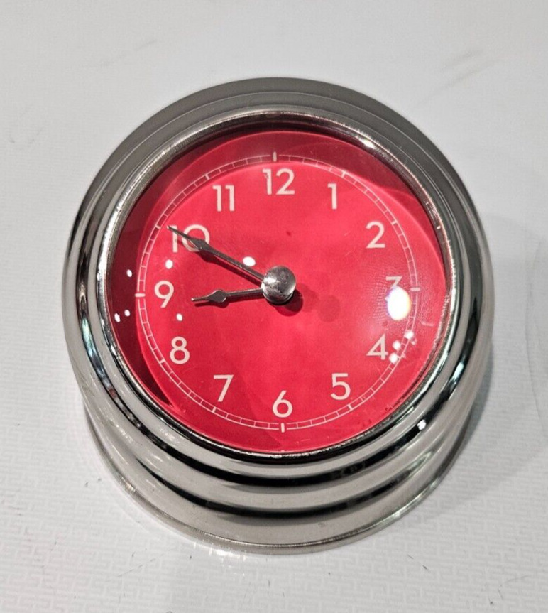 Pottery Barn Magnified Glass Dome Desk Clock Paperweight Silver Red Retro