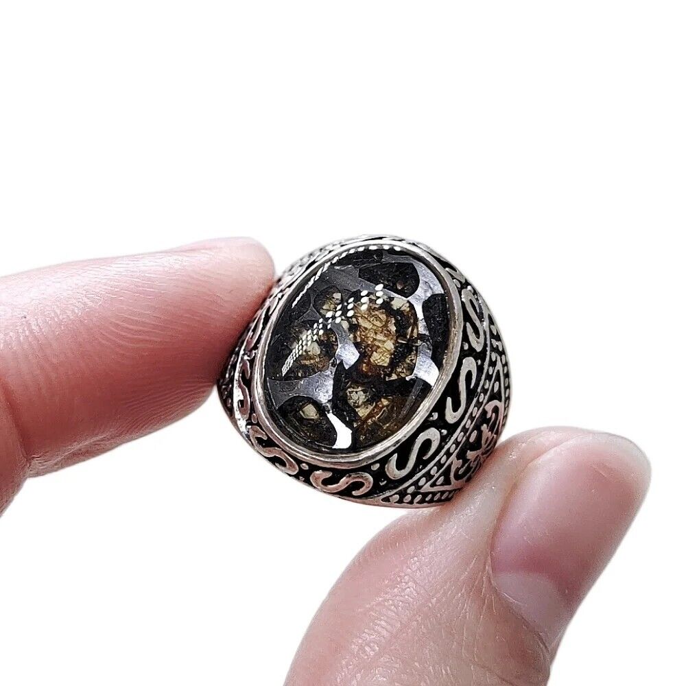 Brenham pallasite Meteorite Ring S925 silver Ring Jewelry TB315