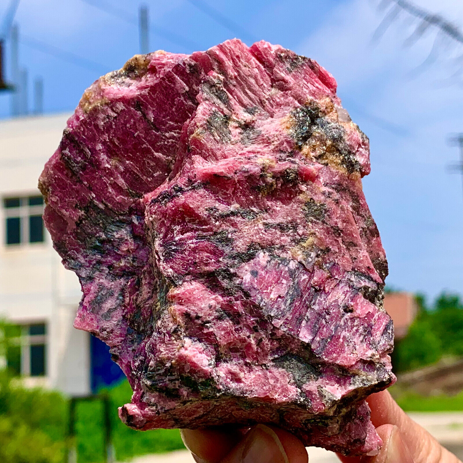 1.54LB  Amazing nature pink Rhodonite raw crystal mineral specimens