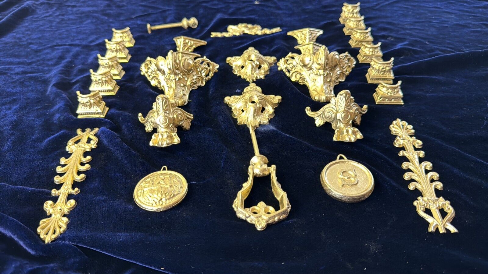 Vintage lot of Gilded Bronze Clock Pendulums, Parts and Feet