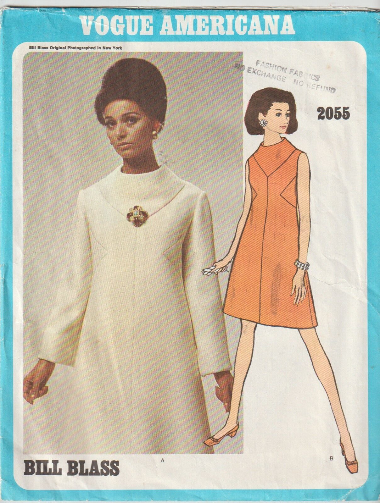 Vogue Americana 2055 ca.1968 Bill Blass, Misses' One-Piece Dress, Size 12