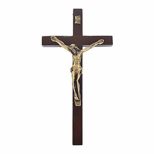 Vintage Wooden Metal Wall Cross Crucifix Holy Religious Carved Christ Dark Brown