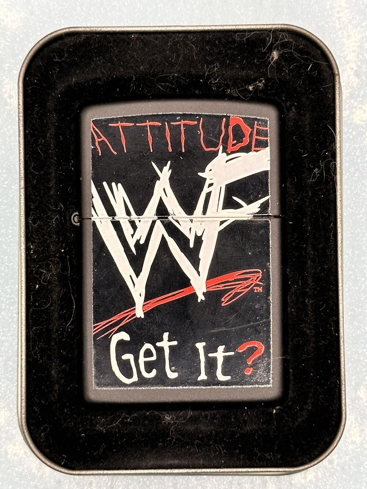 Vintage 2000 WWF Attitude Get It? Black Matte Zippo Lighter