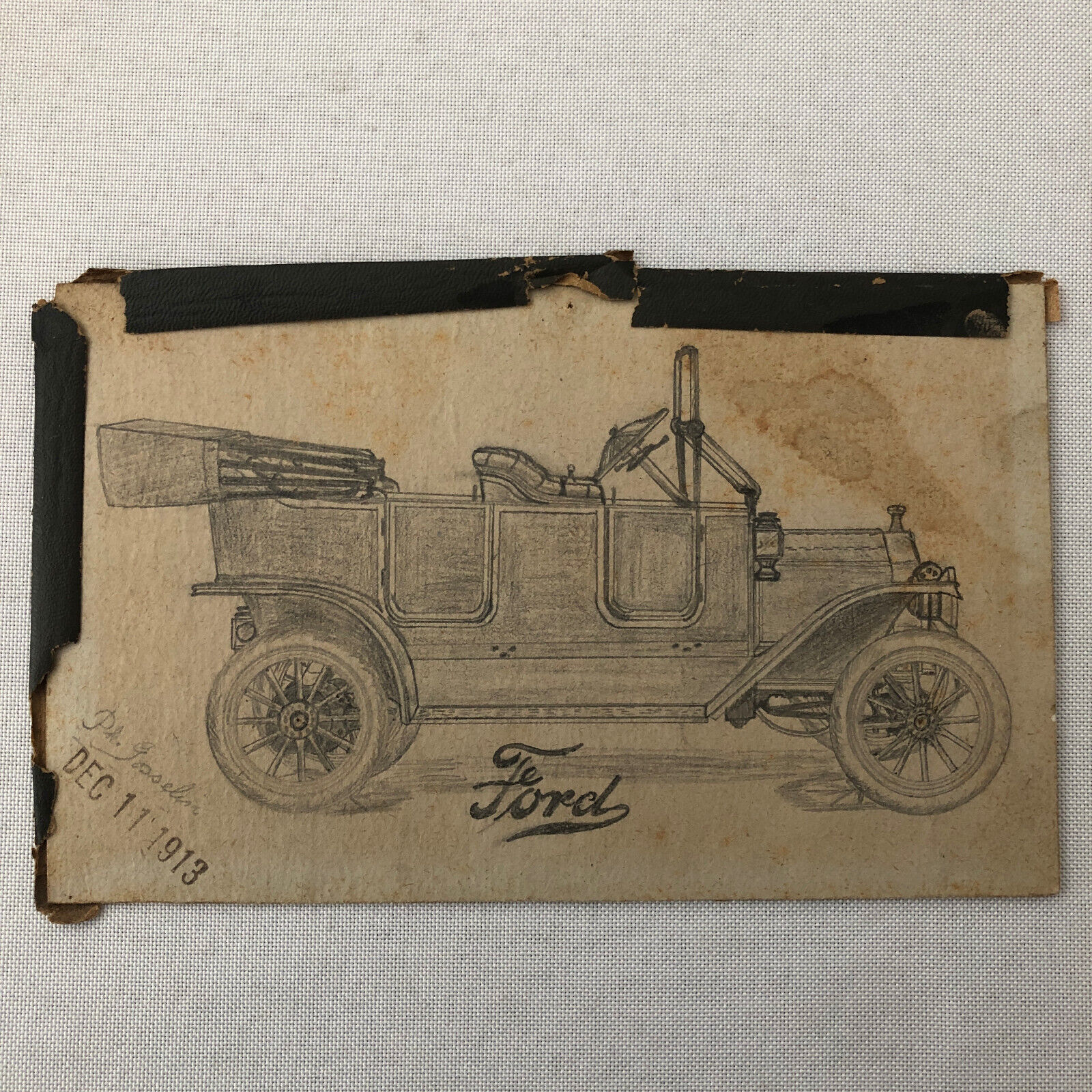 1913 Ford Model Car Child Art Illustration Drawing Sketch Vintage