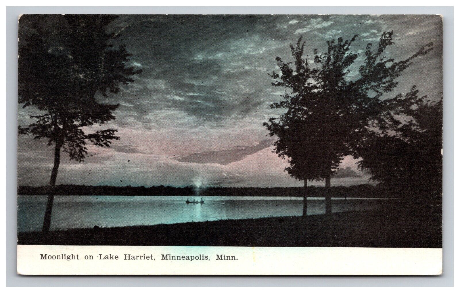 Minneapolis Minnesota Lake Harriet Moonlight Evening Divided Back Postcard