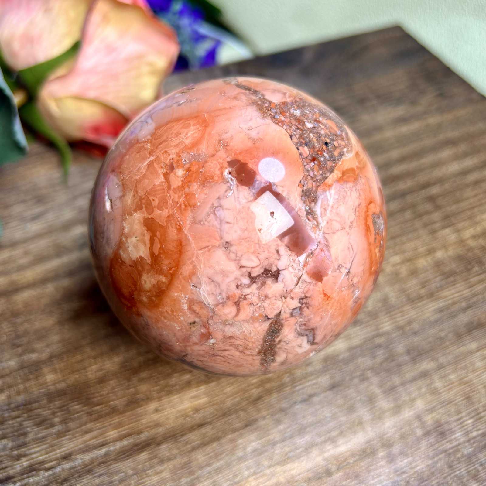 685g 80mm Pretty Natural Pink Agate Sphere Ball Quartz Crystal Healing 1th