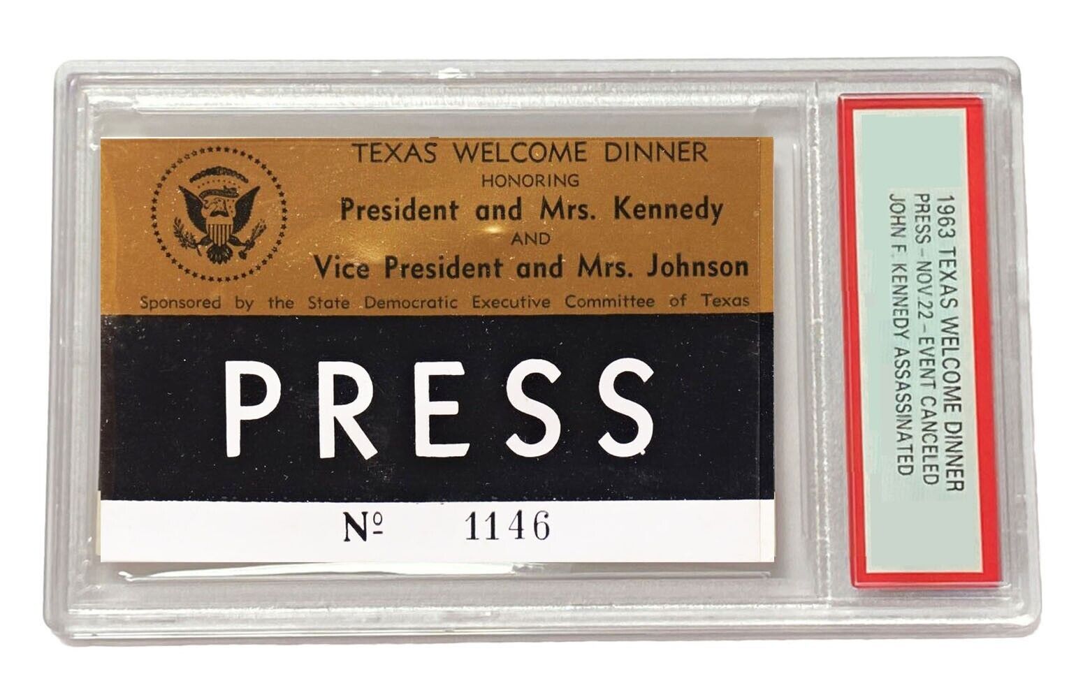 1963 Texas Welcome Dinner Press Badge President John Kennedy Assassination