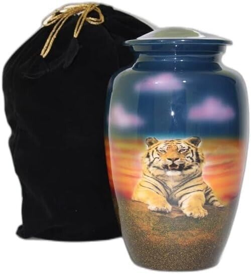 Tiger Hand Painted Custom Cremation Urn  10 Inch Adult Funeral Large/Adult Ashes