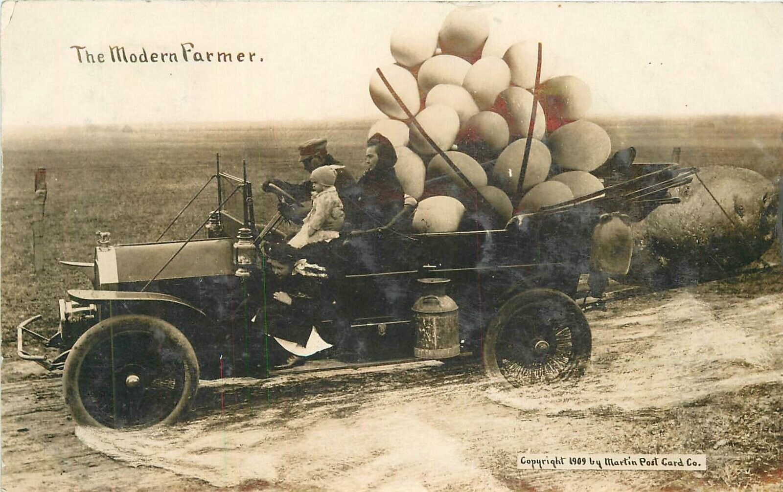 Postcard RPPC 1910 Martin exaggeration auto Modern Farmer 23-8928