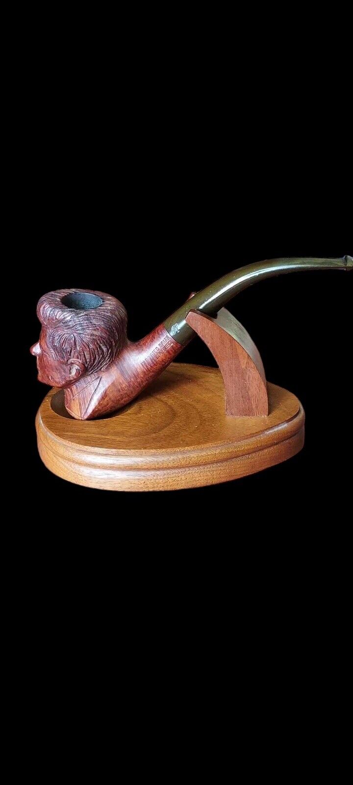 JFK John Kennedy Wooden Hand Carved Smoking Tobacco Pipe With Stand A+ See Pics