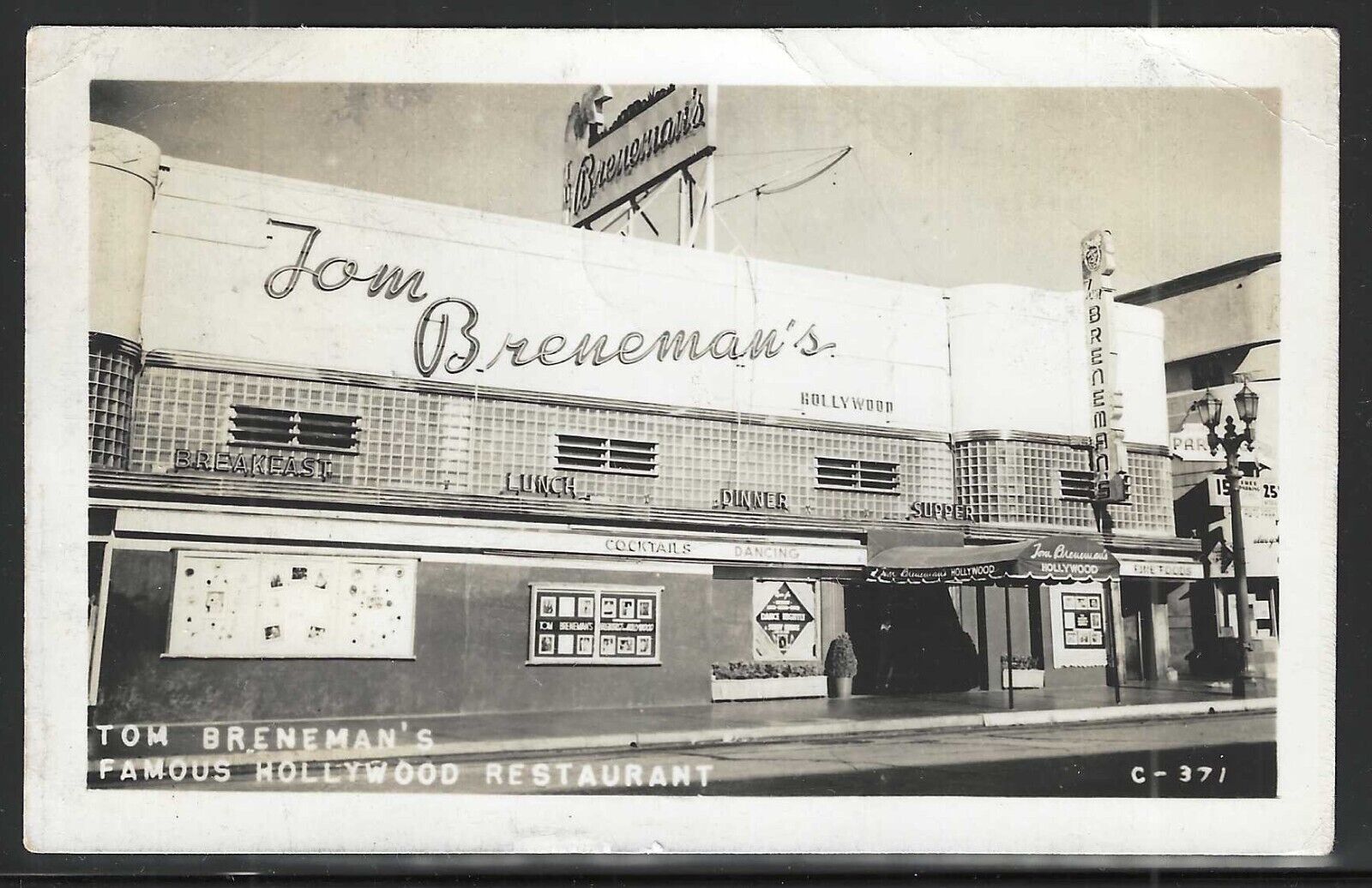 Tom Breneman\'s Restaurant, Hollywood, California, 1947 Real Photo Postcard, Used