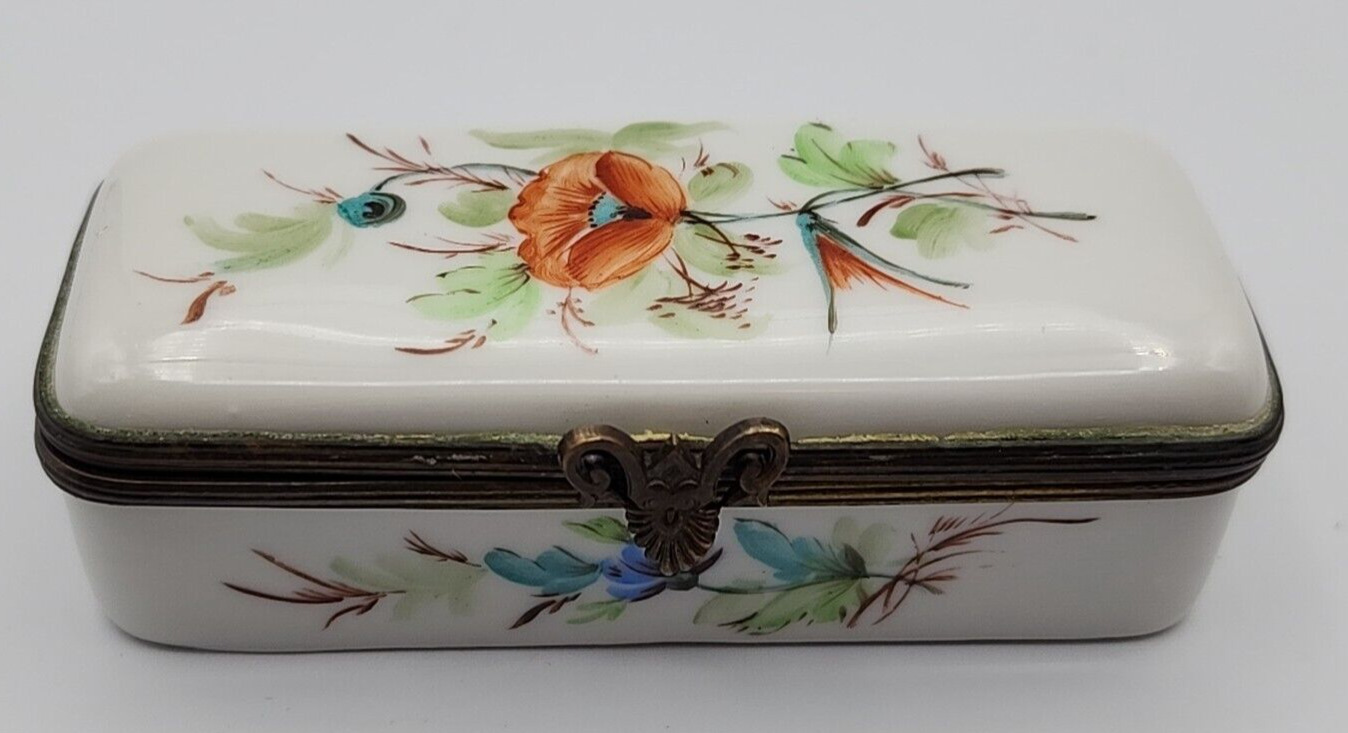 Floral Trinket Box Two Compartment Possibly Poppy Flower READ Seller Description