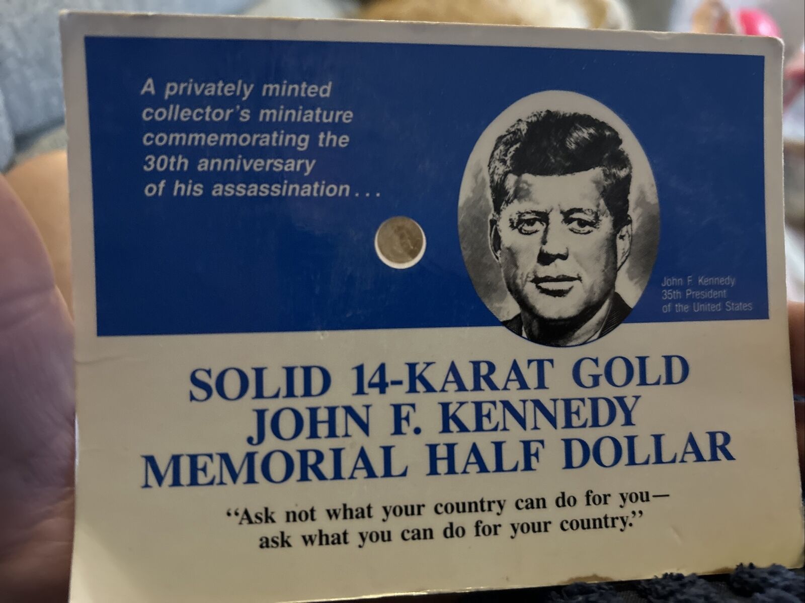 14kt GOLD JOHN F. KENNEDY MEMORIAL HALF DOLLAR Miniature Half Dollar