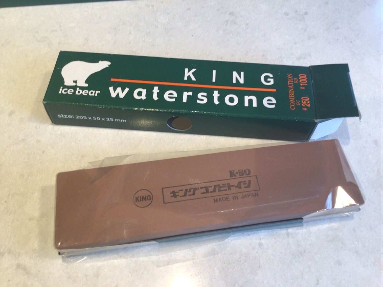 Japanese waterstone whetstone knife sharpener King Combo #250 #1000 ICE BEAR