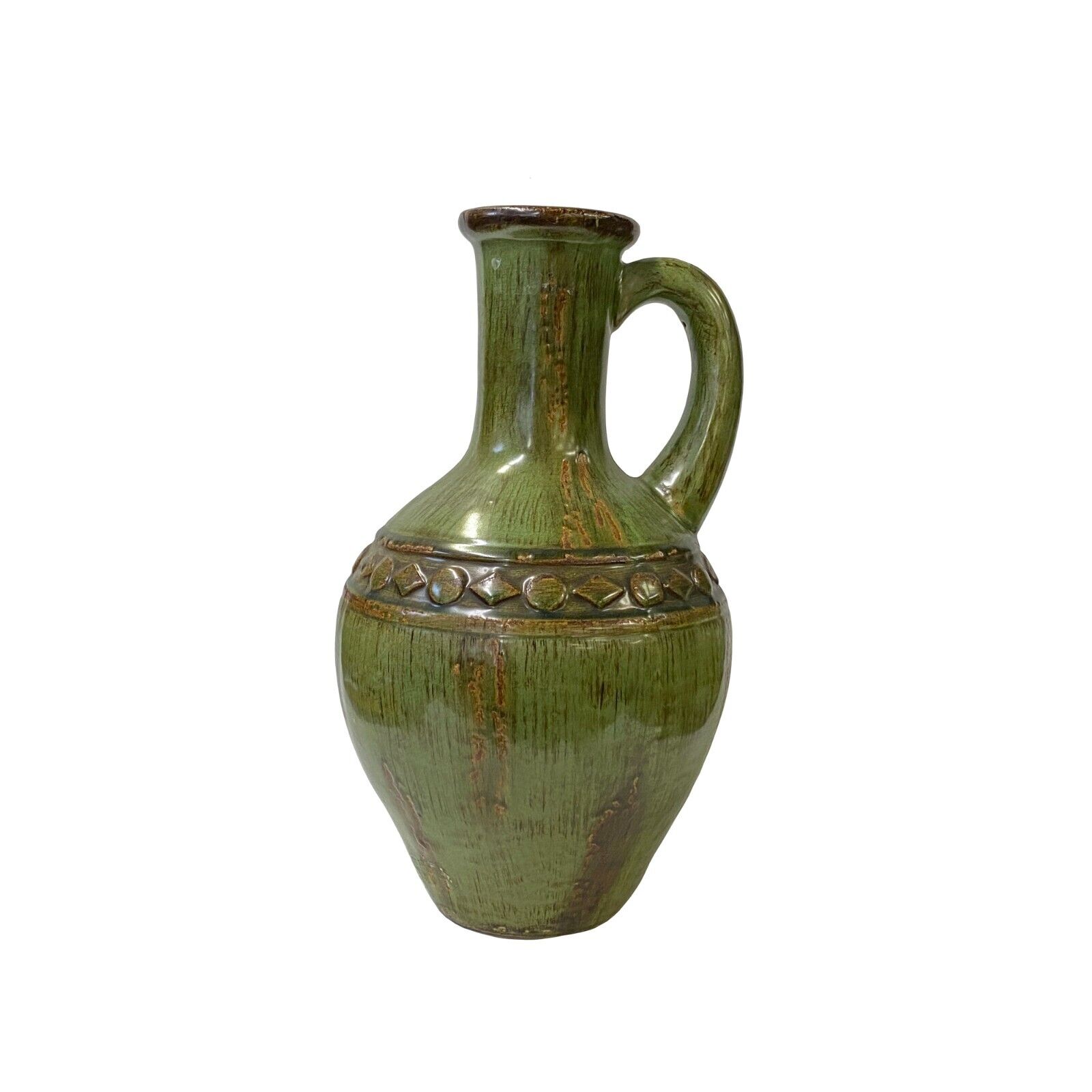 Brown Olive Green Ceramic Geometric Pattern Jar Shape Vase ws3272