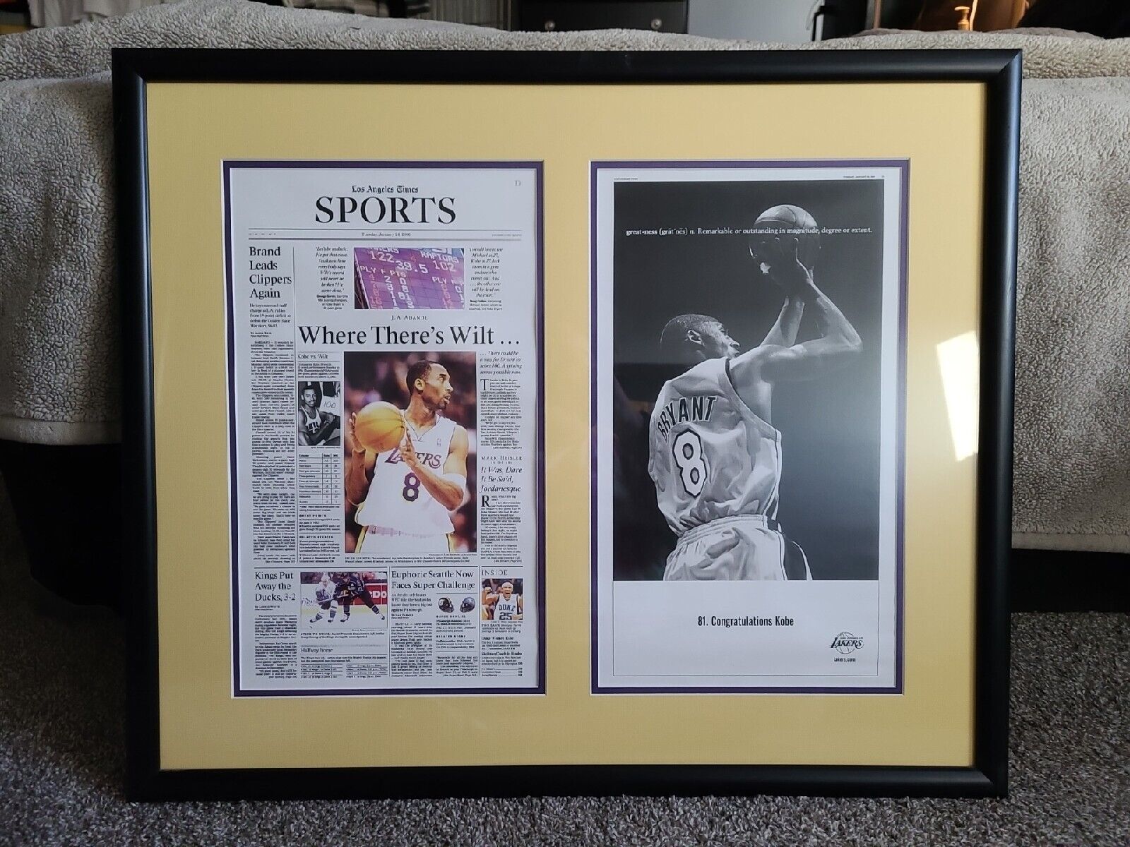 L. A. Times Kobe Bryant 81 Point Game Staples Center Giveaway. Custom Framed