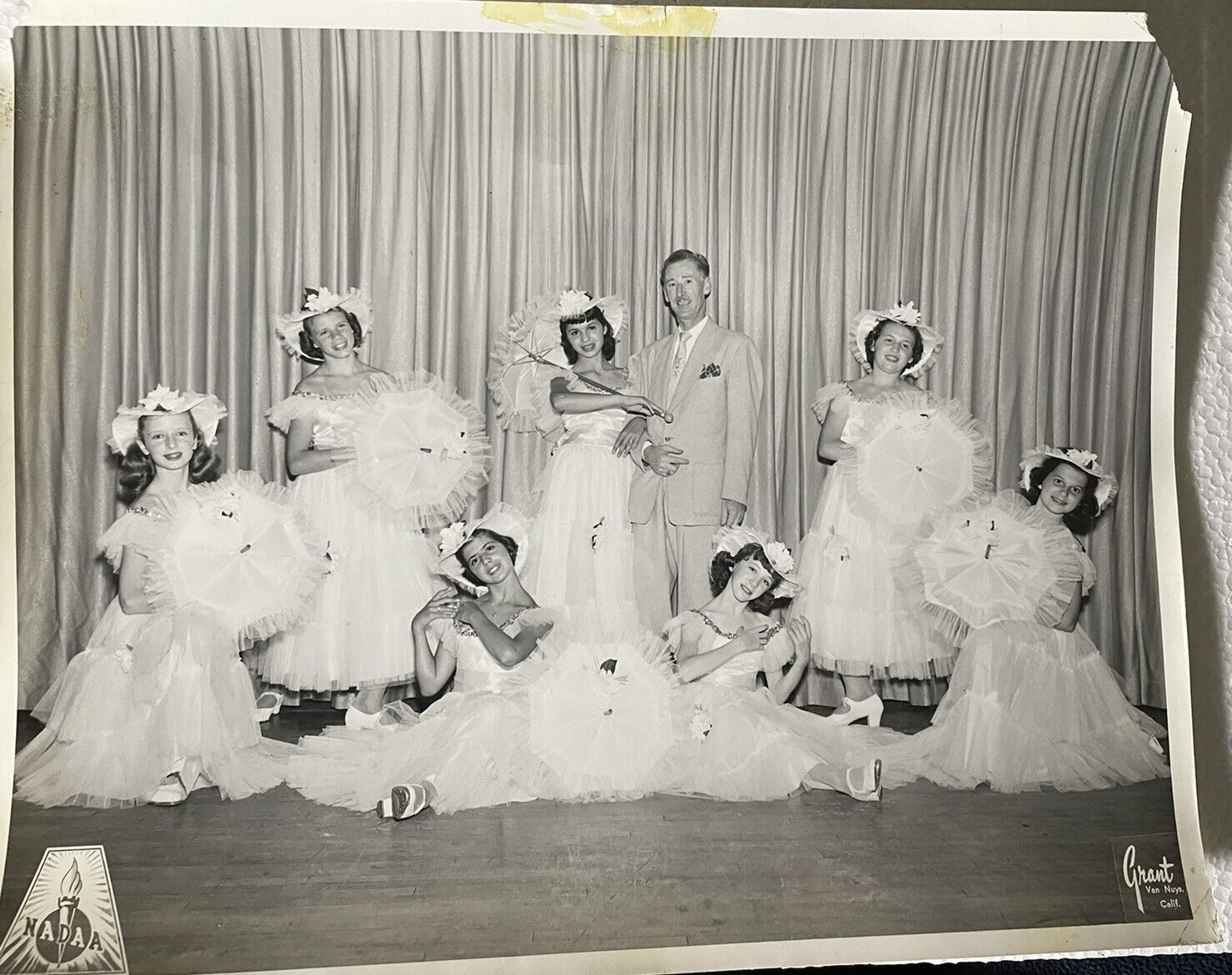 Vintage Girls Dance Photograh NADAA CA Group Photo 8 x 10 Black White Parasols
