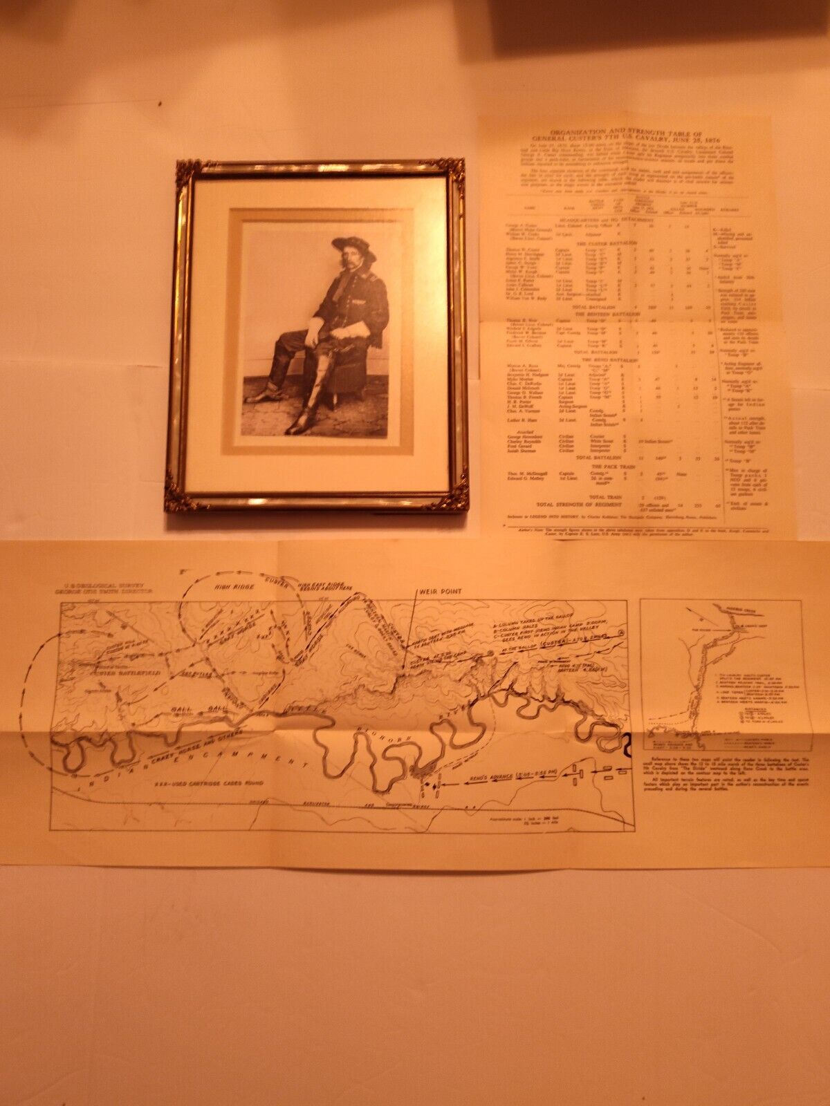 VINTAGE 5x7 PHOTO Of GENERAL CUSTER WITH MAP AND ORG& STRENGTH TABLE