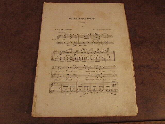 Antique sheet music 1800's Voices of the night Duett Steven Glover