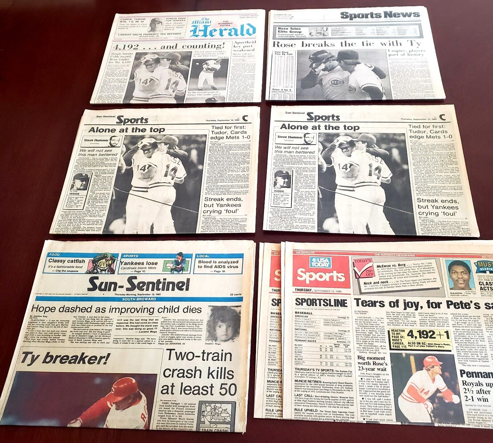 Pete Rose Vintage Newspaper Memorabilia Lot Baseball Collection - Breaks Ty Tie 