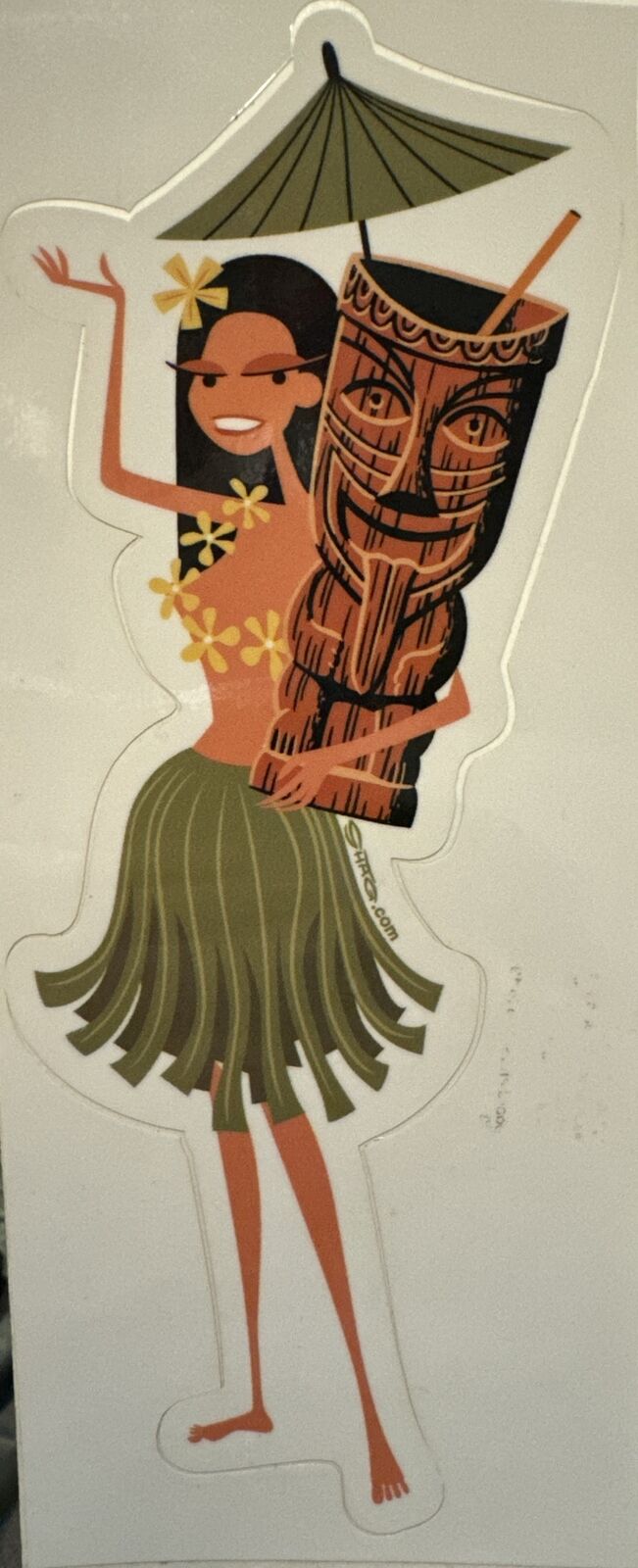 Hula Woman Holding Tiki Sticker Decal Artist Shag Josh Agle New