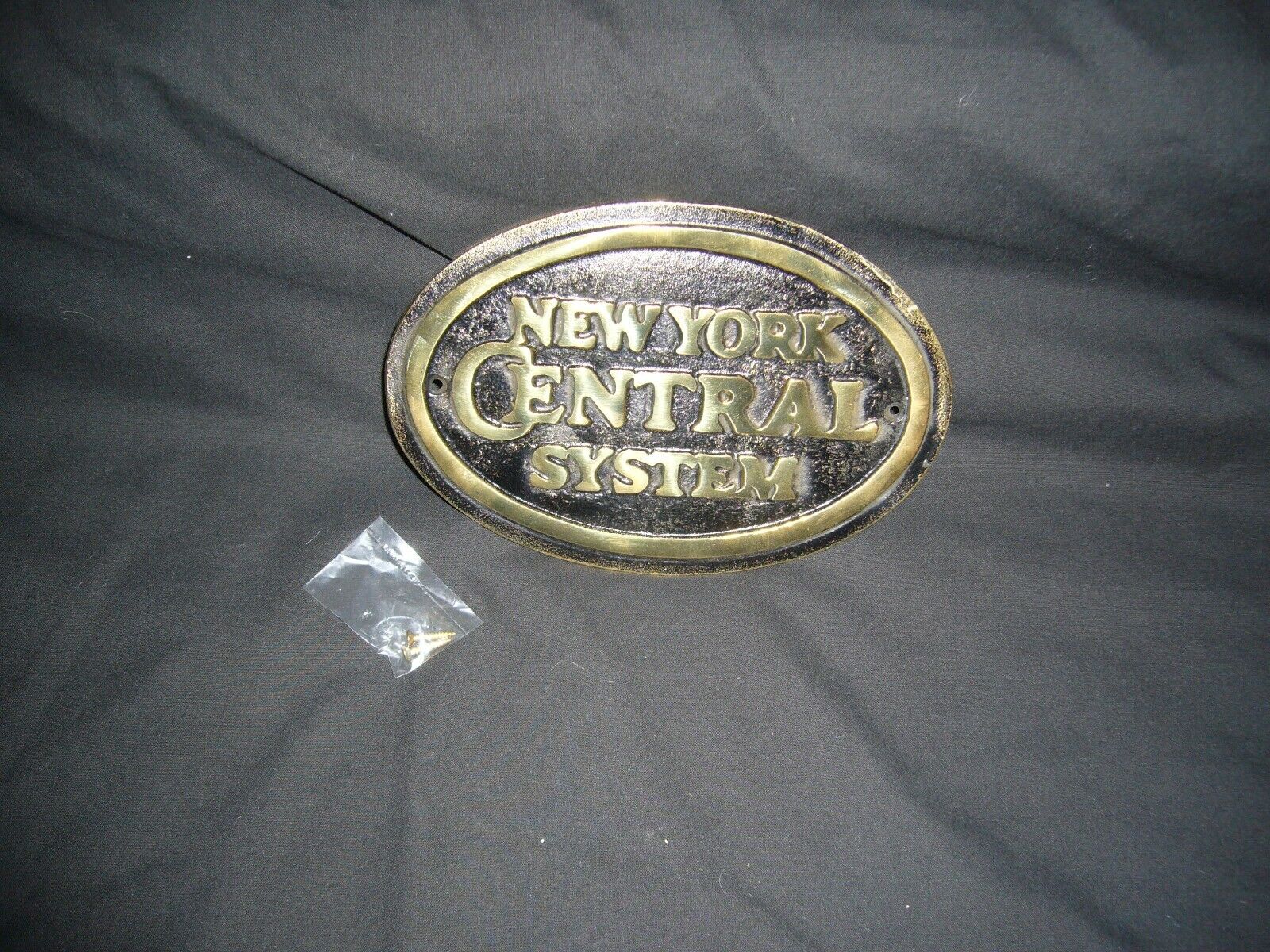 Vintage Early Original NEW YORK CENTRAL SYSTEM Oval Railroad Brass Plaque Sign
