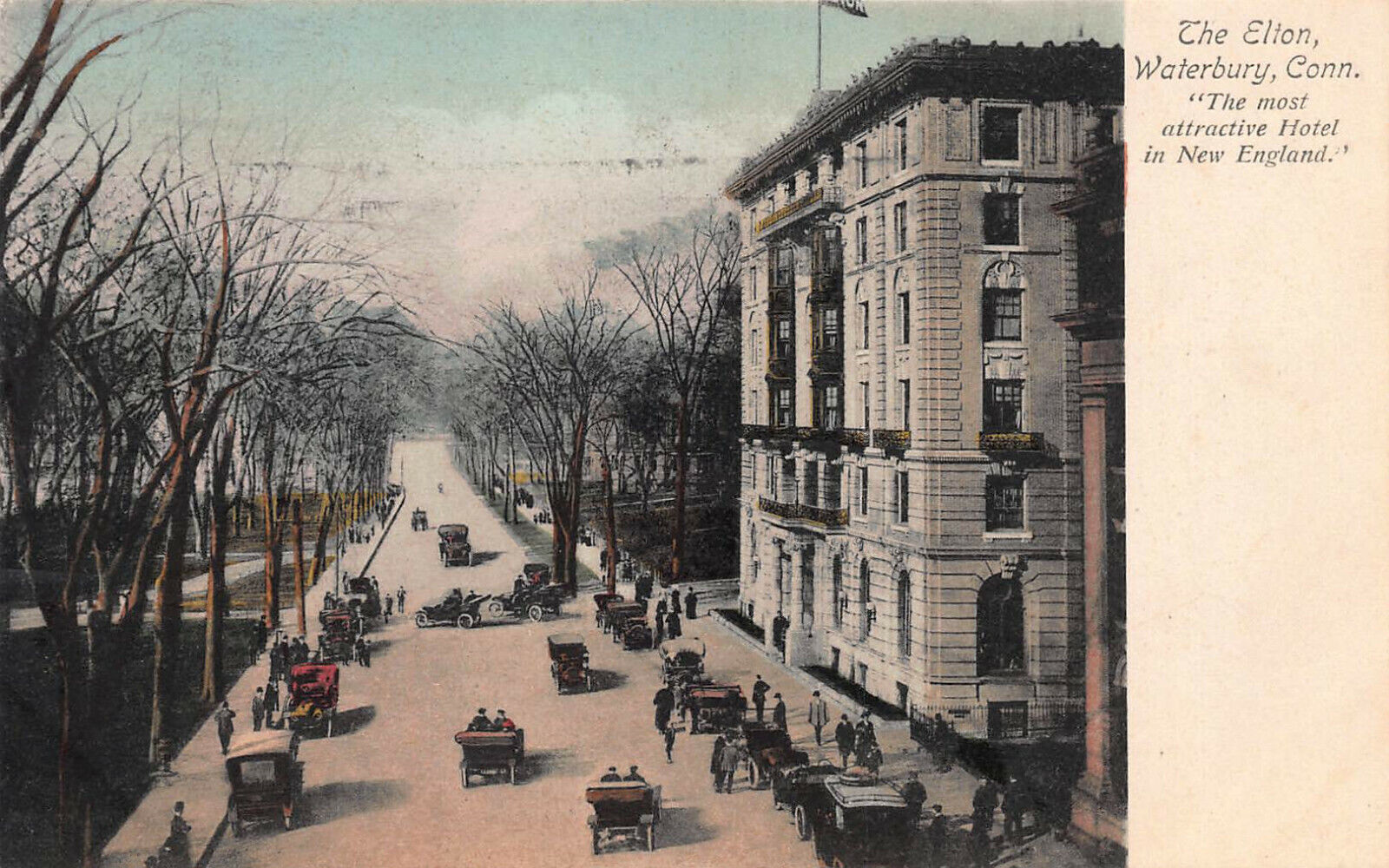 The Elton Hotel, Waterbury, Connecticut, Hand Colored Postcard, Used in 1909