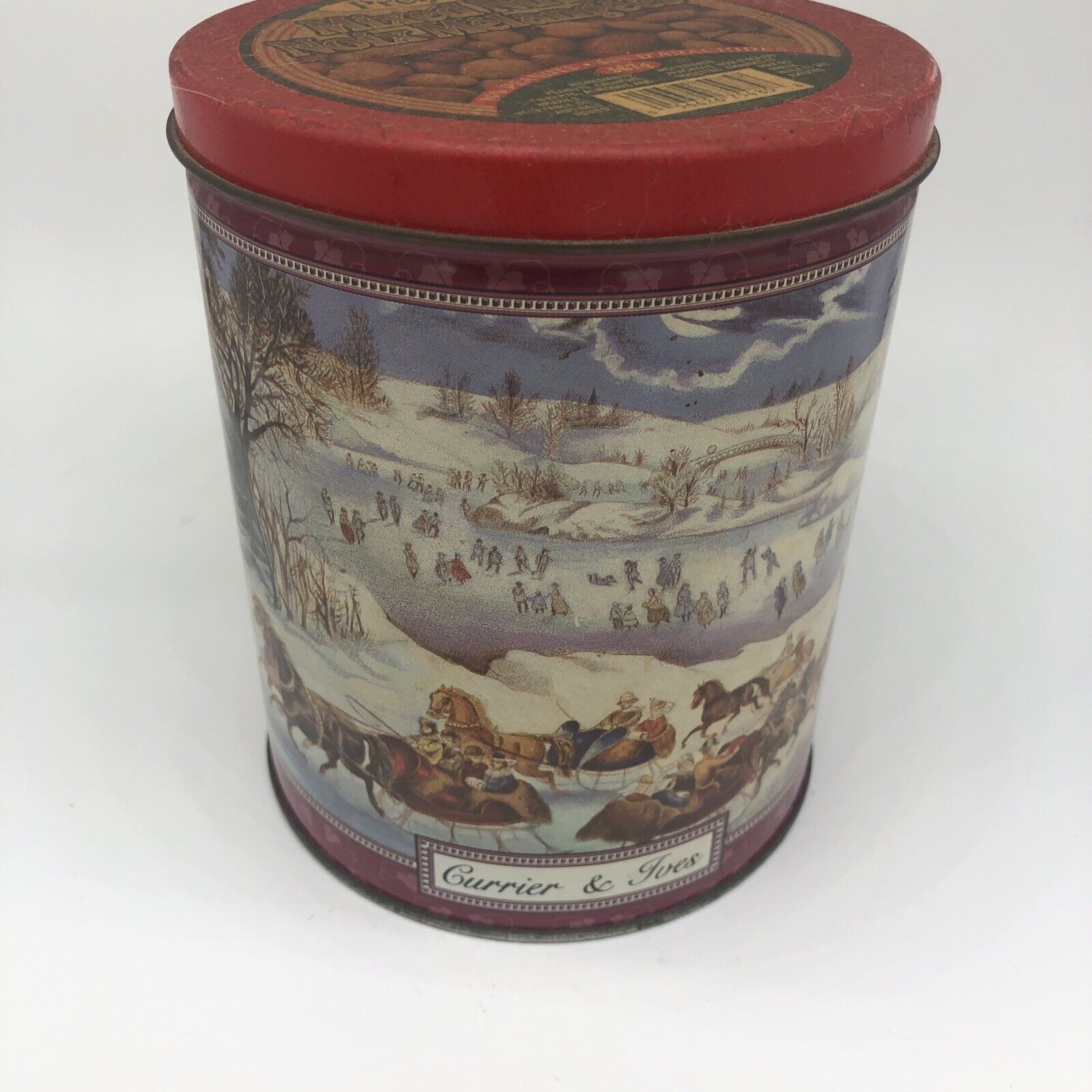 Vintage Currier and Ives Mixed Nuts Tin Winter Scene