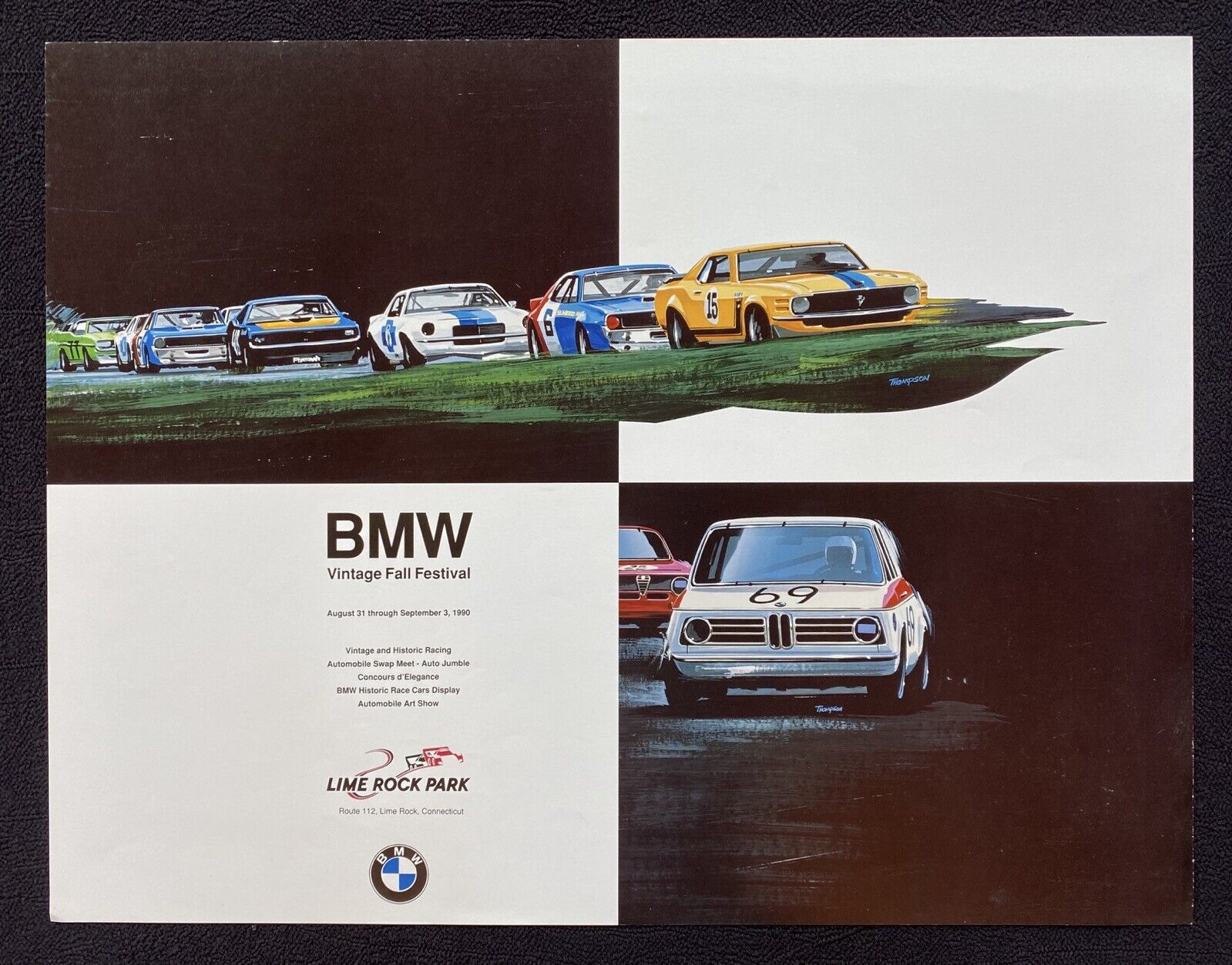 1990 BMW Vintage Fall Festival Poster Lime Rock BMW 2002 Trans-Am