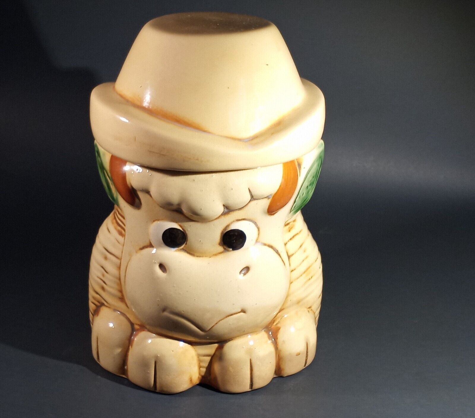 Cookie Jar Canister Baby Bull Cow In Hat Jar With Lid Taiwan Made Cowboy Western