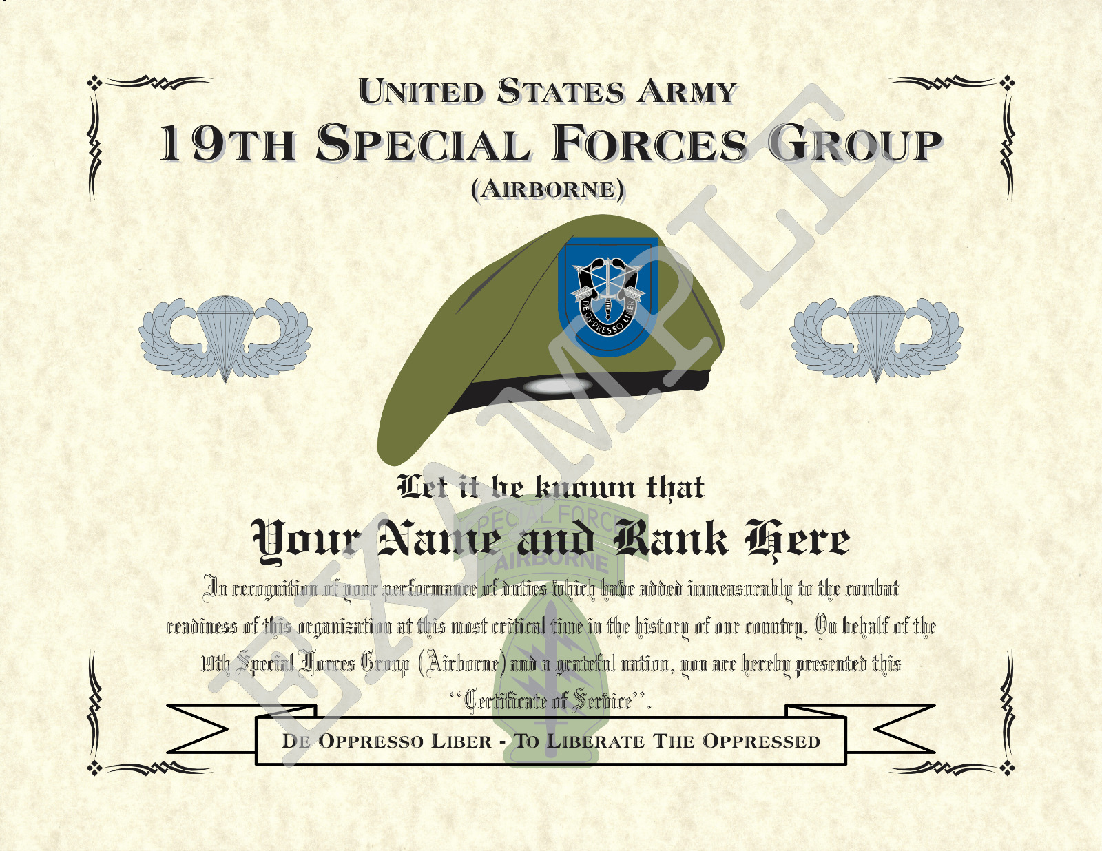 19th Special Forces Group (A) Personalized Art Print 8.5 x 11 (BADGE)