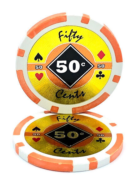 25 Orange 50¢ Cent Black Diamond 14g Clay Poker Chips
