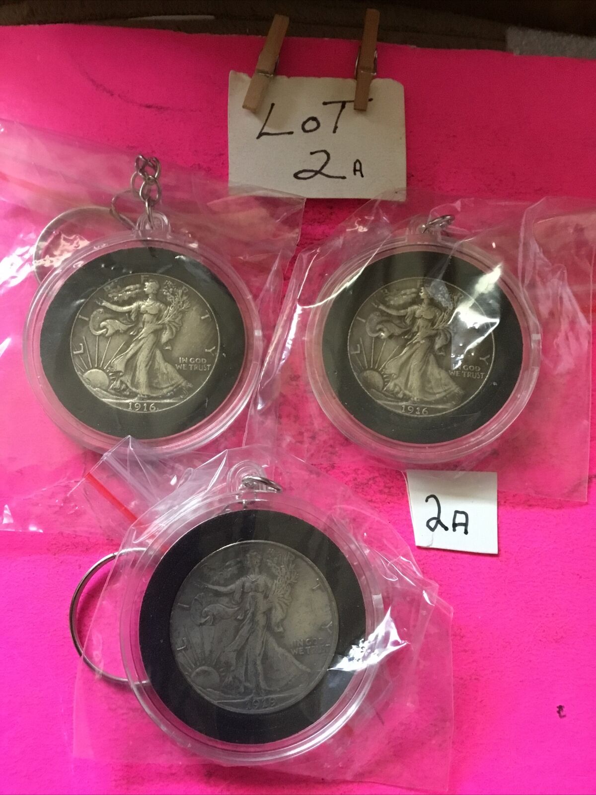 3 Lot Coin Keychains 1916-1919 Halves Copies Junk Drawer Estate Find Read