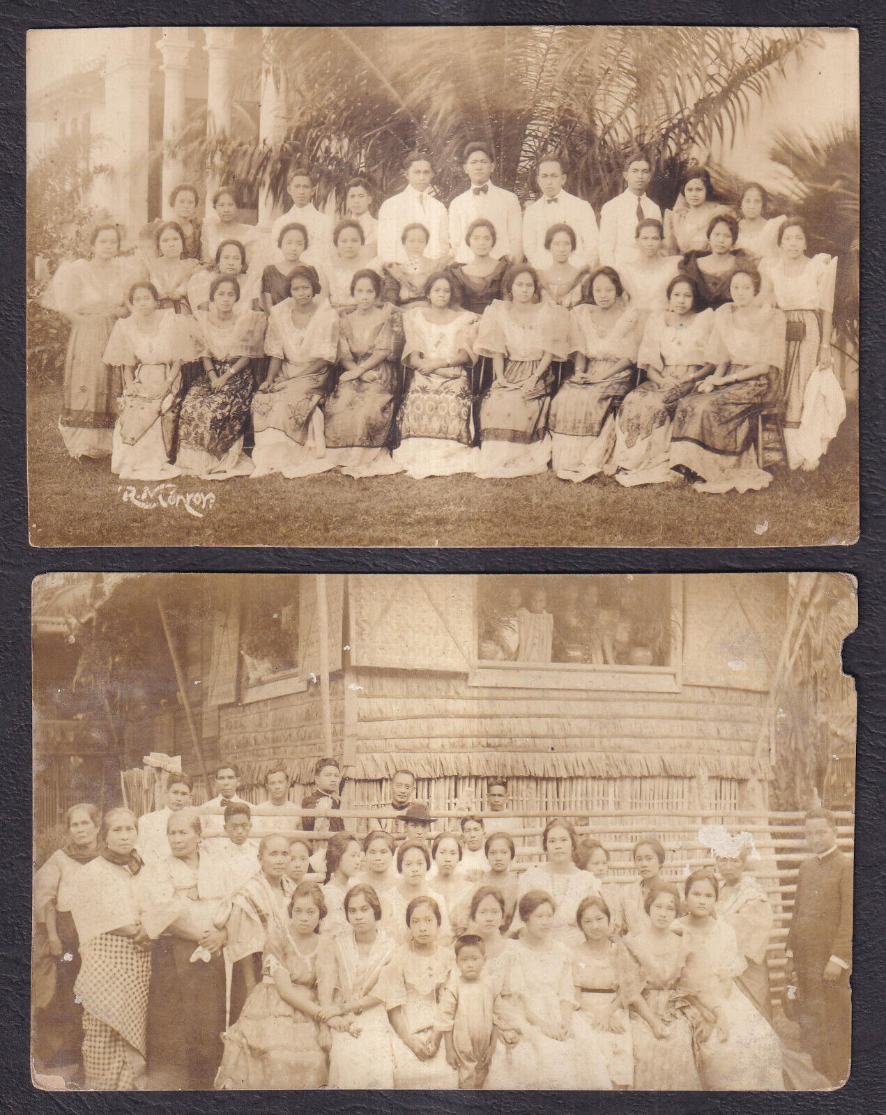 Philippine GROUP OF FILIPINO MEN & LADIES RealPhoto 2 RPPC Vintage Postcards E40