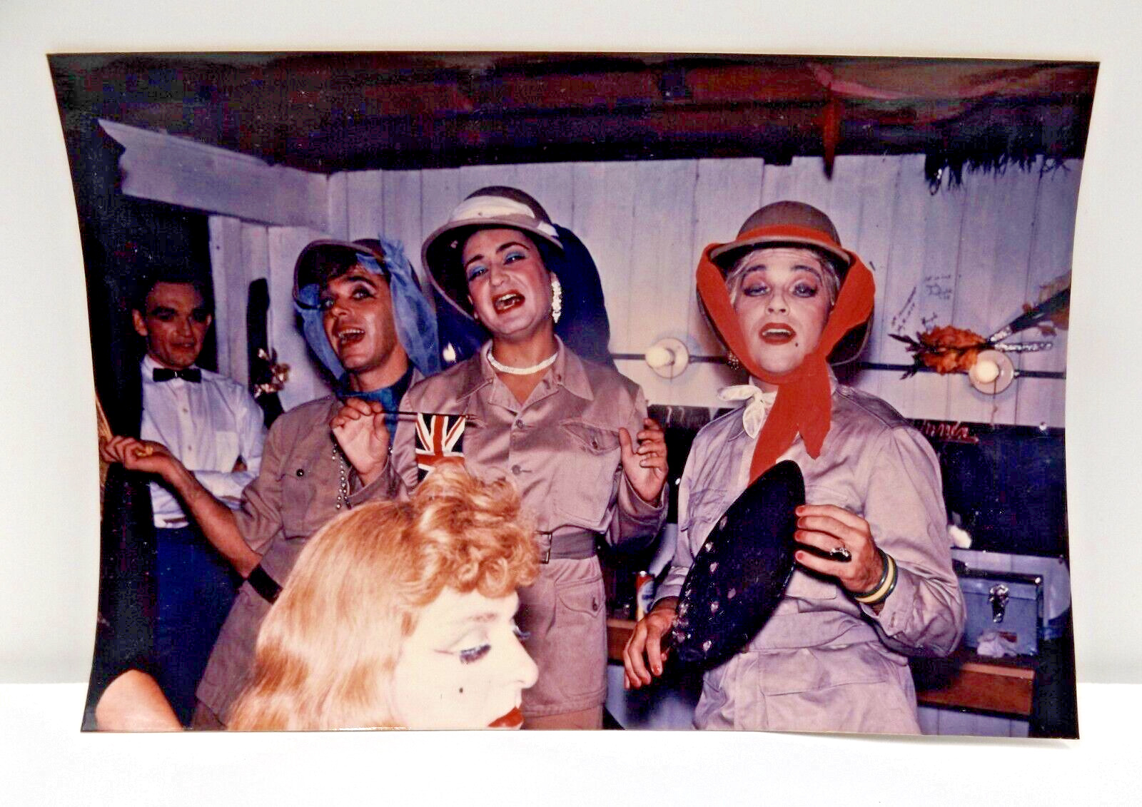 A Group of Crossdresser Man Wearing Dress Vintage Snapshot Photo Gay Interest