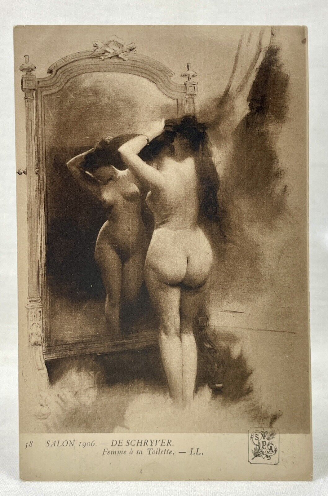 Artist Louis Marie De Schryver | Femme à sa Toilette | Nude In Mirror | Big Butt