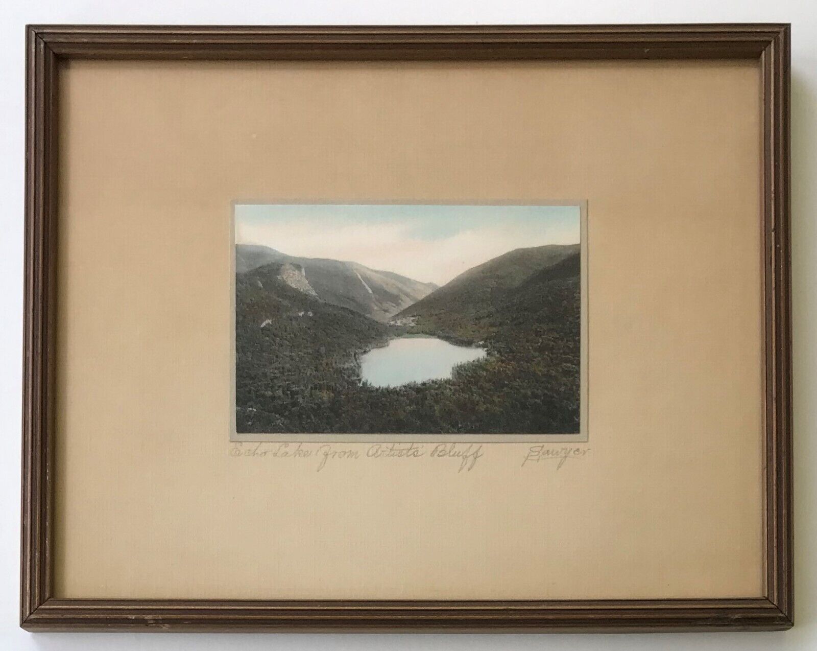 Sawyer Signed Framed ECHO LAKE FROM ARTISTS' BLUFF Hand Tinted Photo Vintage