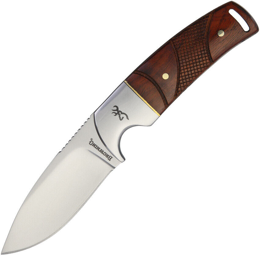 Browning Cocobolo Wood Handle Stainless Fixed Blade Knife + Leather Sheath 0229