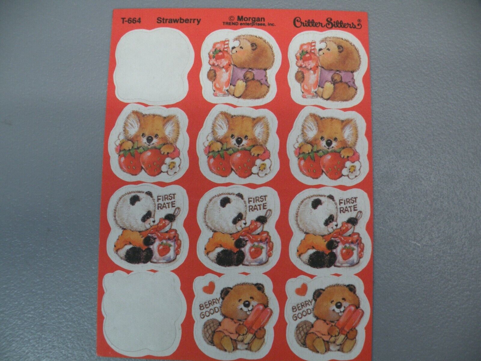 Rare Vintage 80's Trend Scratch n Sniff Critter Sitter Strawberry Sticker Sheet