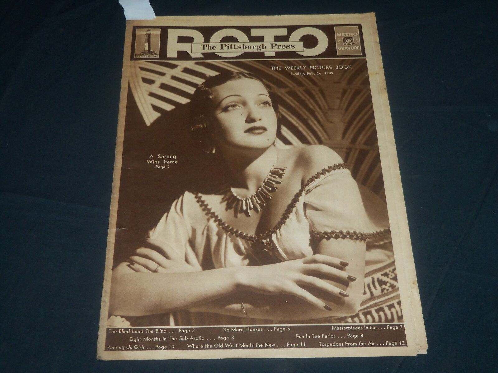 1939 FEBRUARY 26 PITTSBURGH PRESS SUNDAY ROTO SECTION - DOROTHY LAMOUR - NP 4454