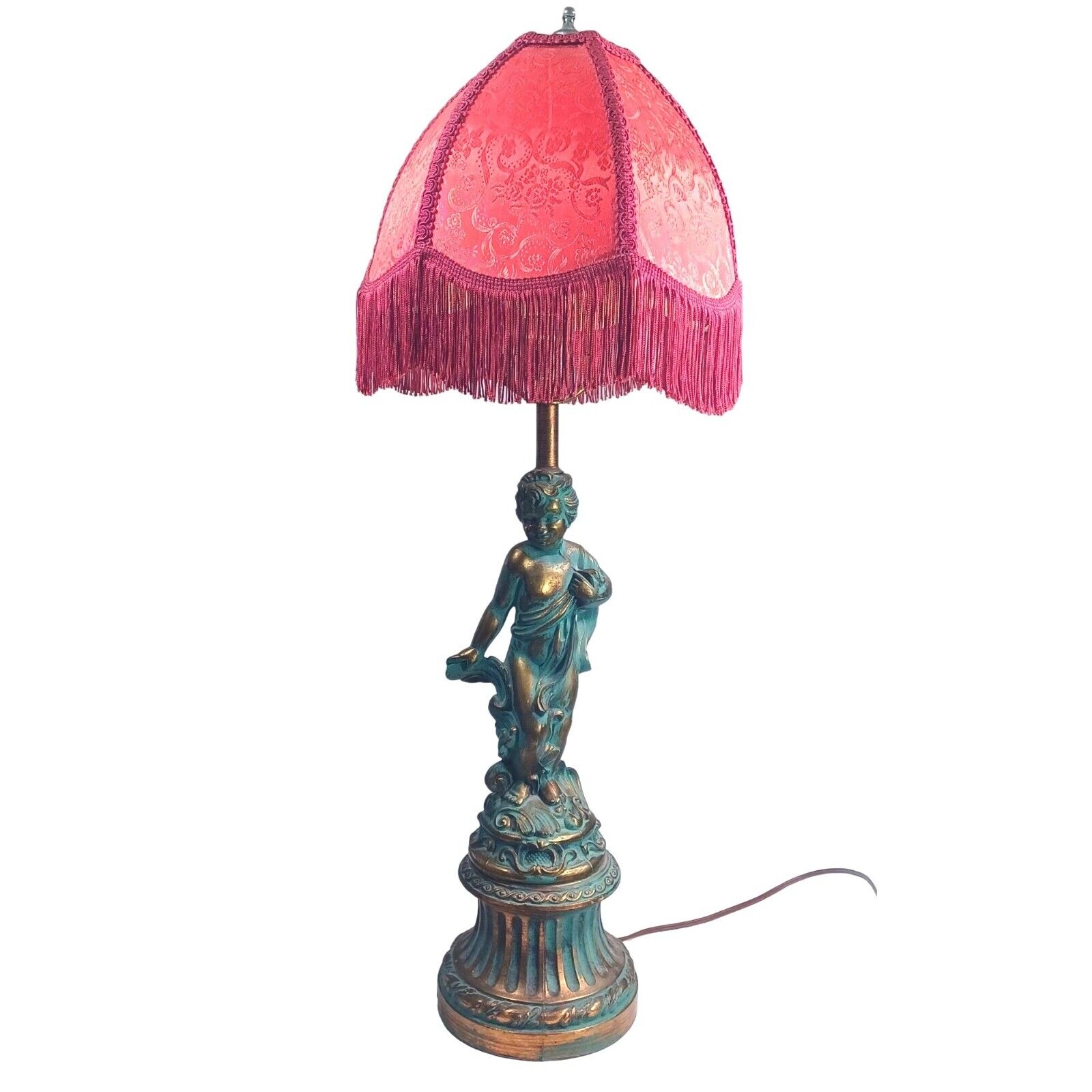 Bronze Neoclassical Cherub Angel  Putti Antique Victorian Table Boudoir Lamp