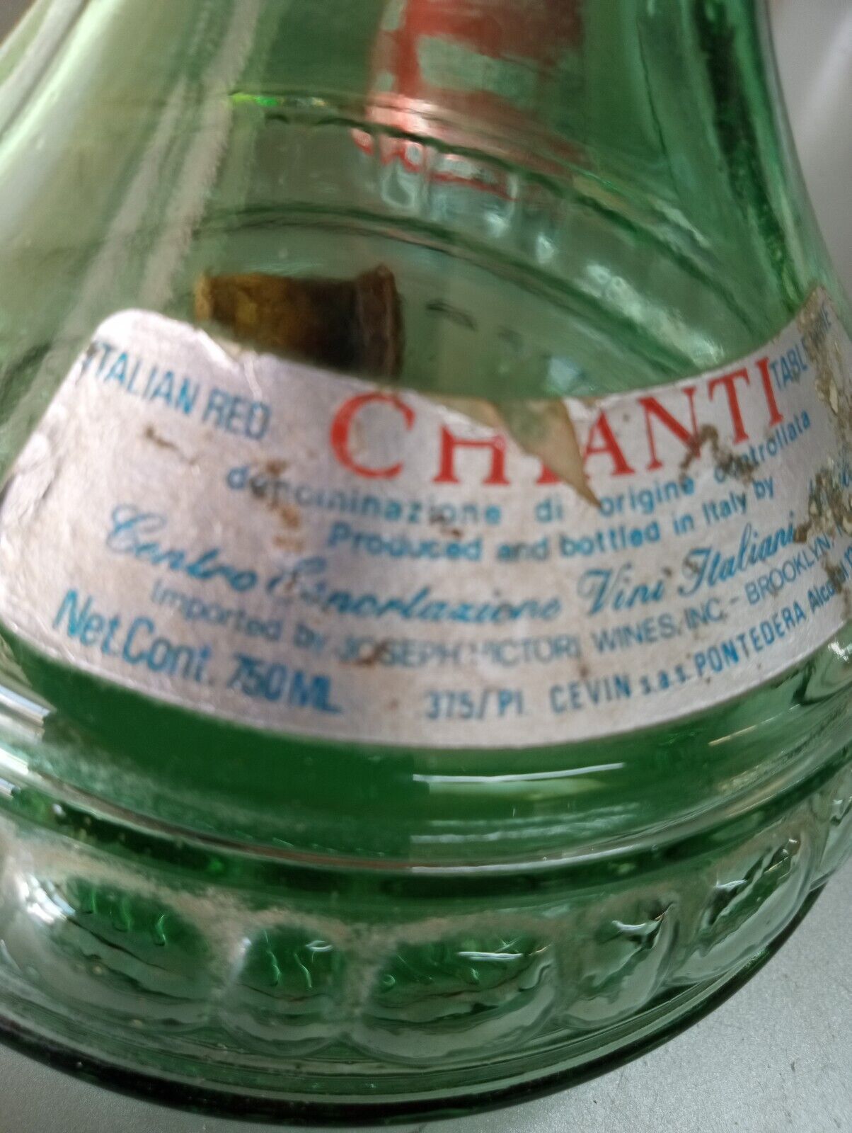 Rare Vintage Chianti Italian Glass Green Wine Bottle  candle lamp w/glass shade