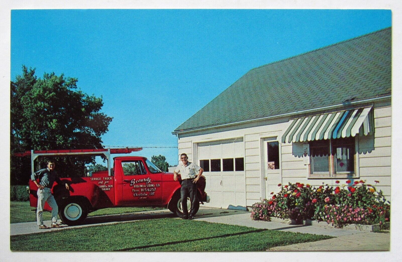 Charleston Illinois 1963 Security Roofing Larry & Bob Drake Advertising Postcard